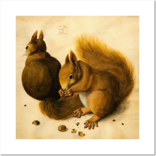 SQUIRRELS EATING NUTS, ANTIQUE ANIMAL DRAWINGS Wall Art by BulganLumini